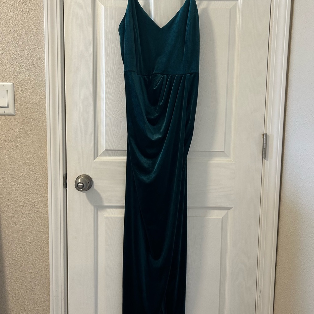 Velvety Dark Teal V Neck Maxi Dress